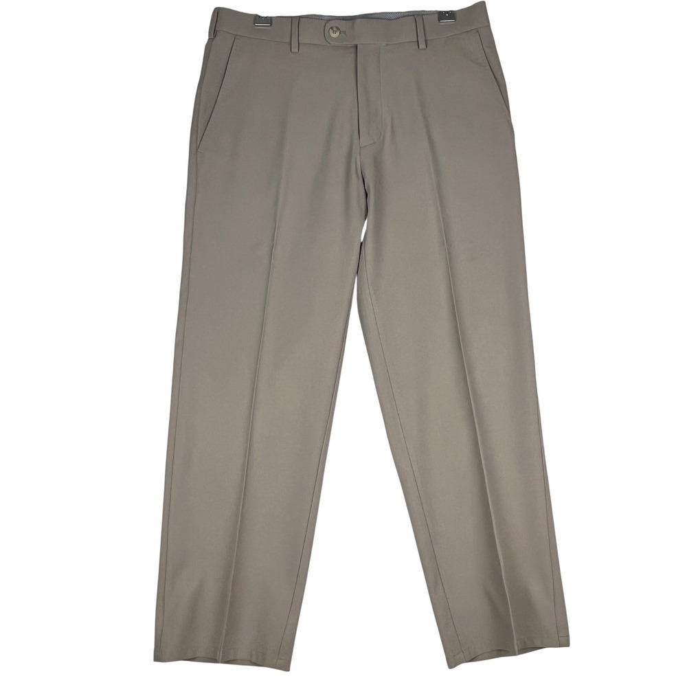 Peter Millar Crown Sport Pants 32x30 Khaki‎ Flat Front Golf Hemmed 27 Inseam
